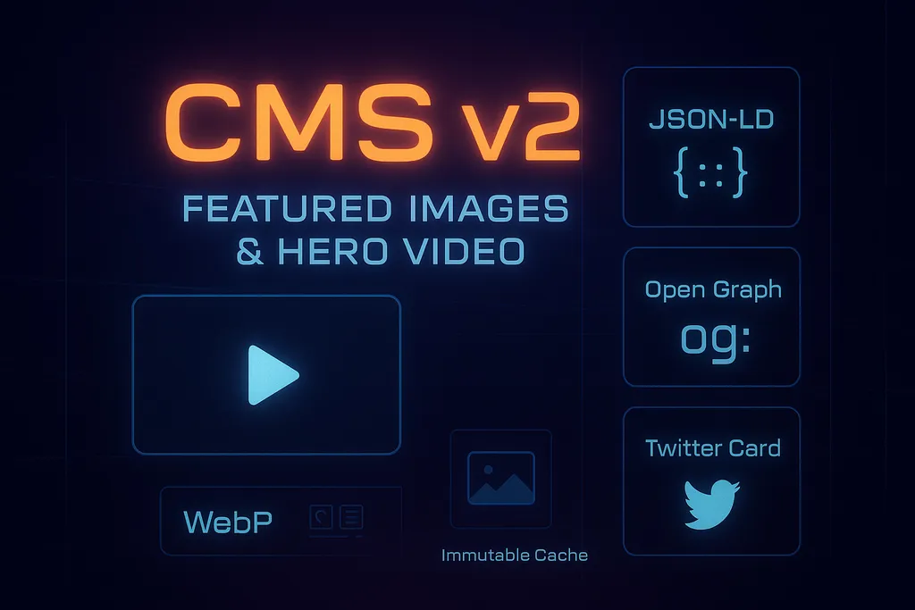 Visual-first posts are here, with featured images, optional hero video, and structured SEO (JSON-LD, Open Graph, Twitter) behind the scenes.