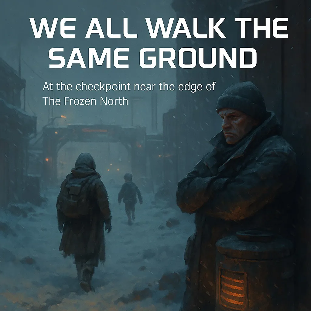 A cold frontier settlement stands against the frozen mist, a fragile outpost of survival in the Sporelight universe